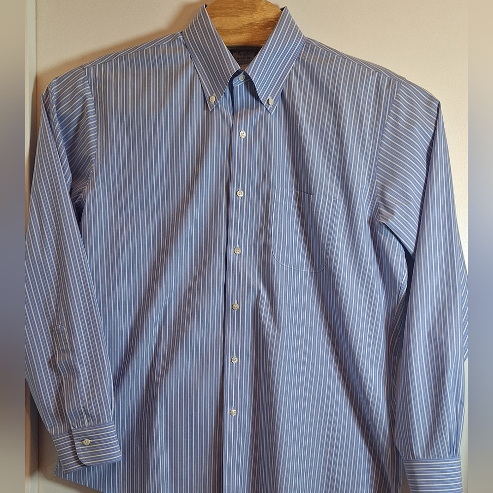 Brooks‎ Brothers Men’s 16.5-35 Regent Fit Non-Iron Striped Blue Dress Shirt